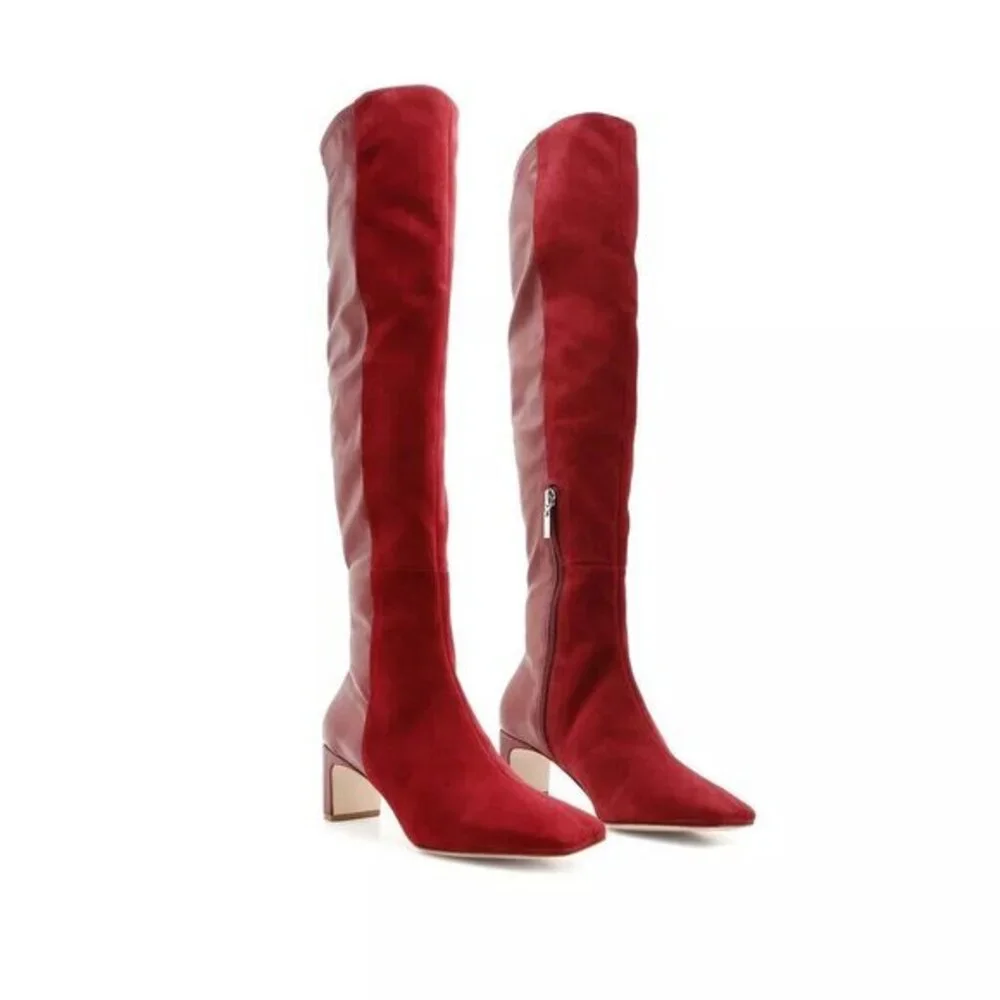 Schutz Donata Boots Red Burgundy Suede Leather Over the Knee 6.5 NEW $268